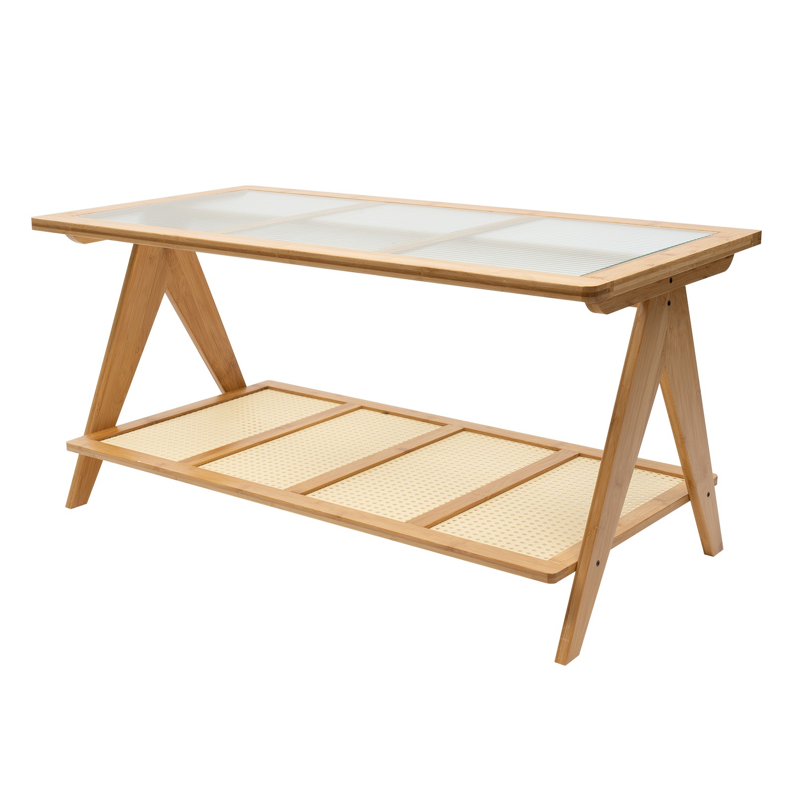 Living Room Coffee Table Glass Tabletop Modern Side Table with Lower Shelf Home
