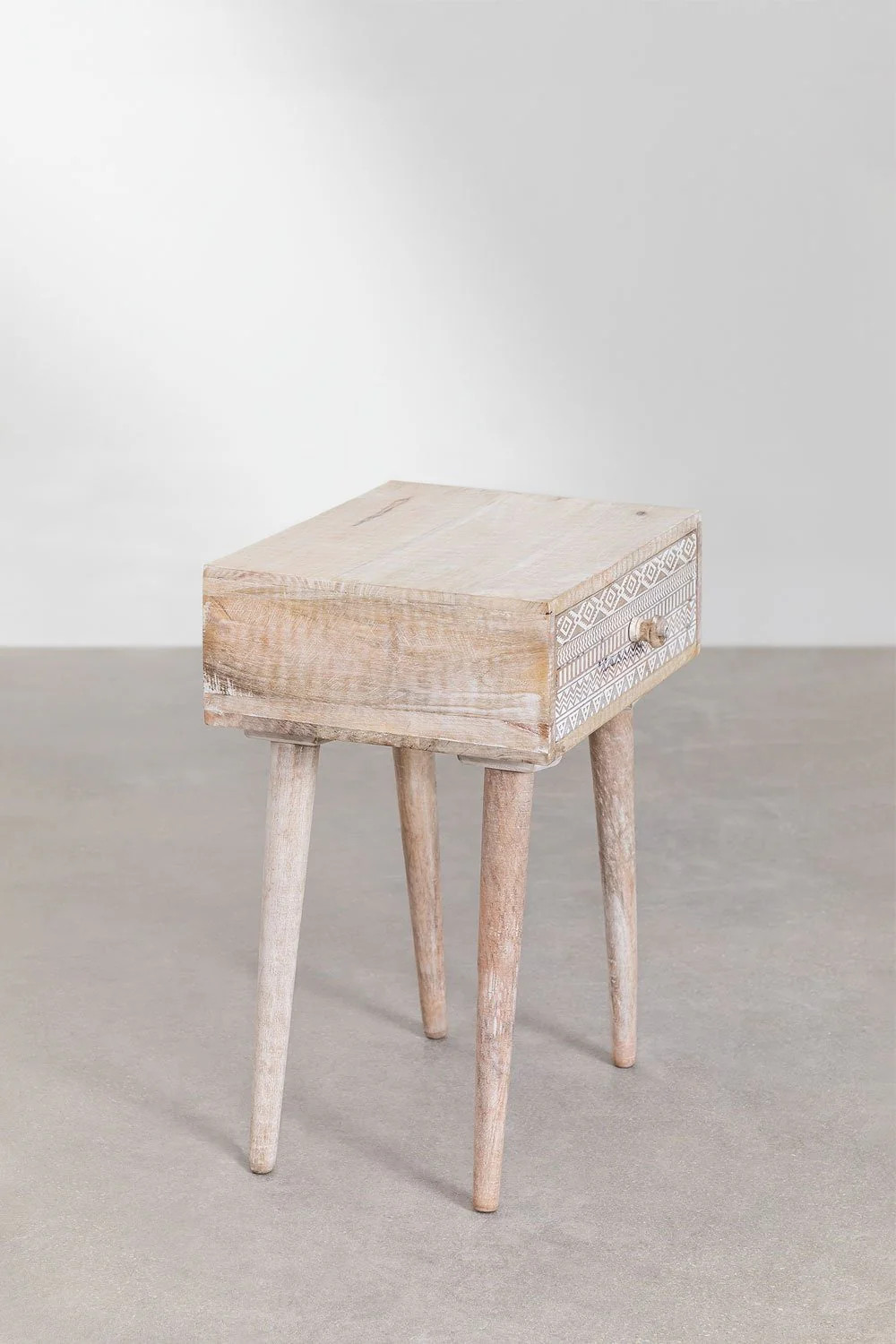 Artisan Handmade Bedside Table Solid Wood Hand Carved 17.7 × 13.8 × 23.2 inches