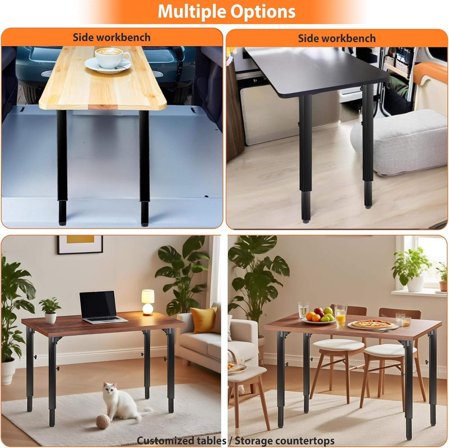 Folding Adjustable Square Table Legs 4 PCS, Adjustable Height 25”- 34” DIY Desk