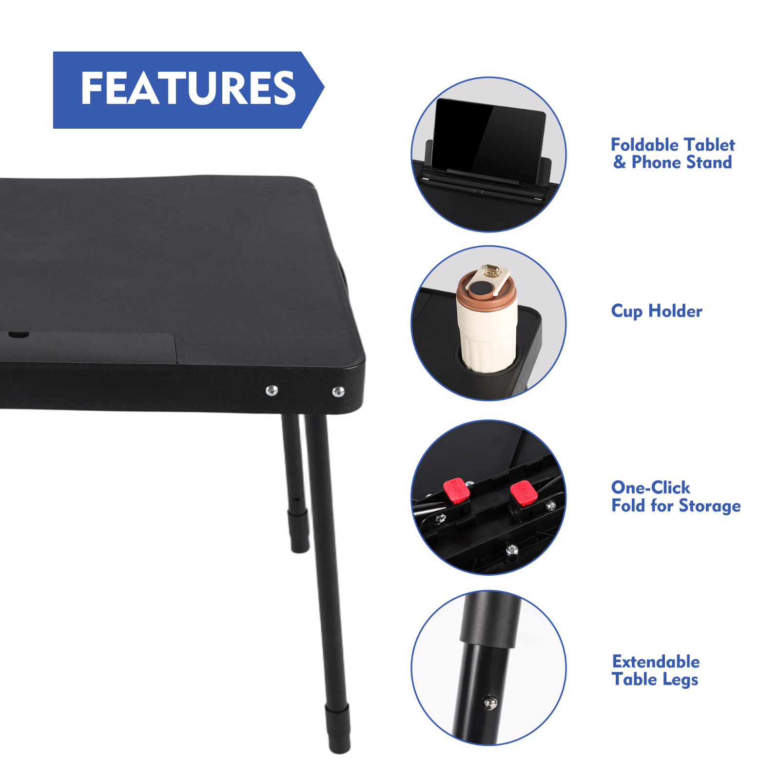 Mainstays 26″ Adjustable Height Personal Folding Table with Cupholder and Tablet
