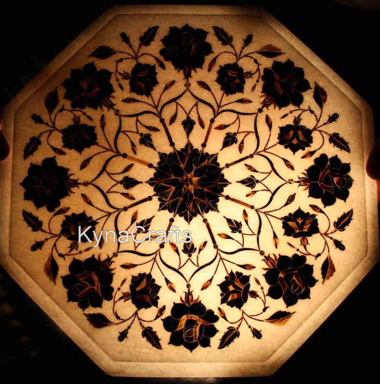 Lapis Lazuli Stone End Table Top with Inlay Work Octagon Marble Coffee Table