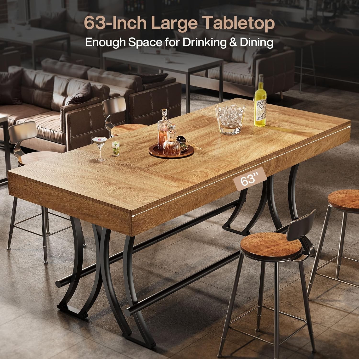 63″ Counter Height Dining Table with Footrest, Rectangular Kitchen Bar Pub Table