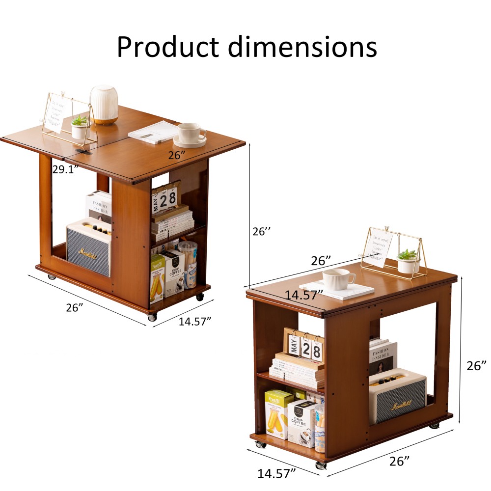 Folding Edge Table With Movable Storage, Bamboo Foldable Tabletop for Beds Sofas