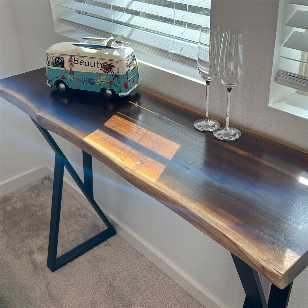 Rustic Teak Wood Console Table Natural Edge Sofa Table for Living Room Entryway