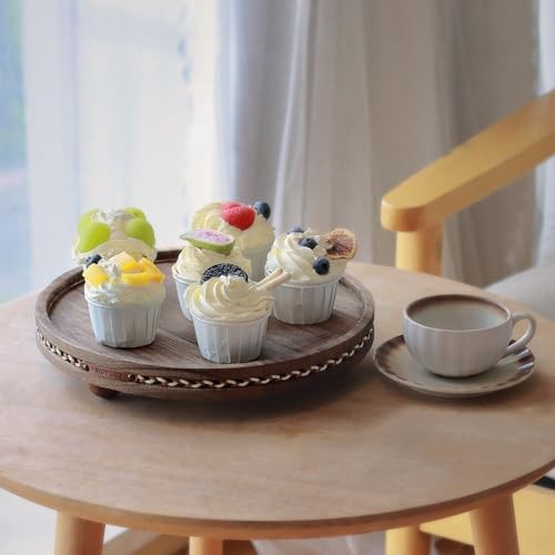 Decor Decorative Round Tray 11.81in for Home Decor for Coffee Rustic + Stripes