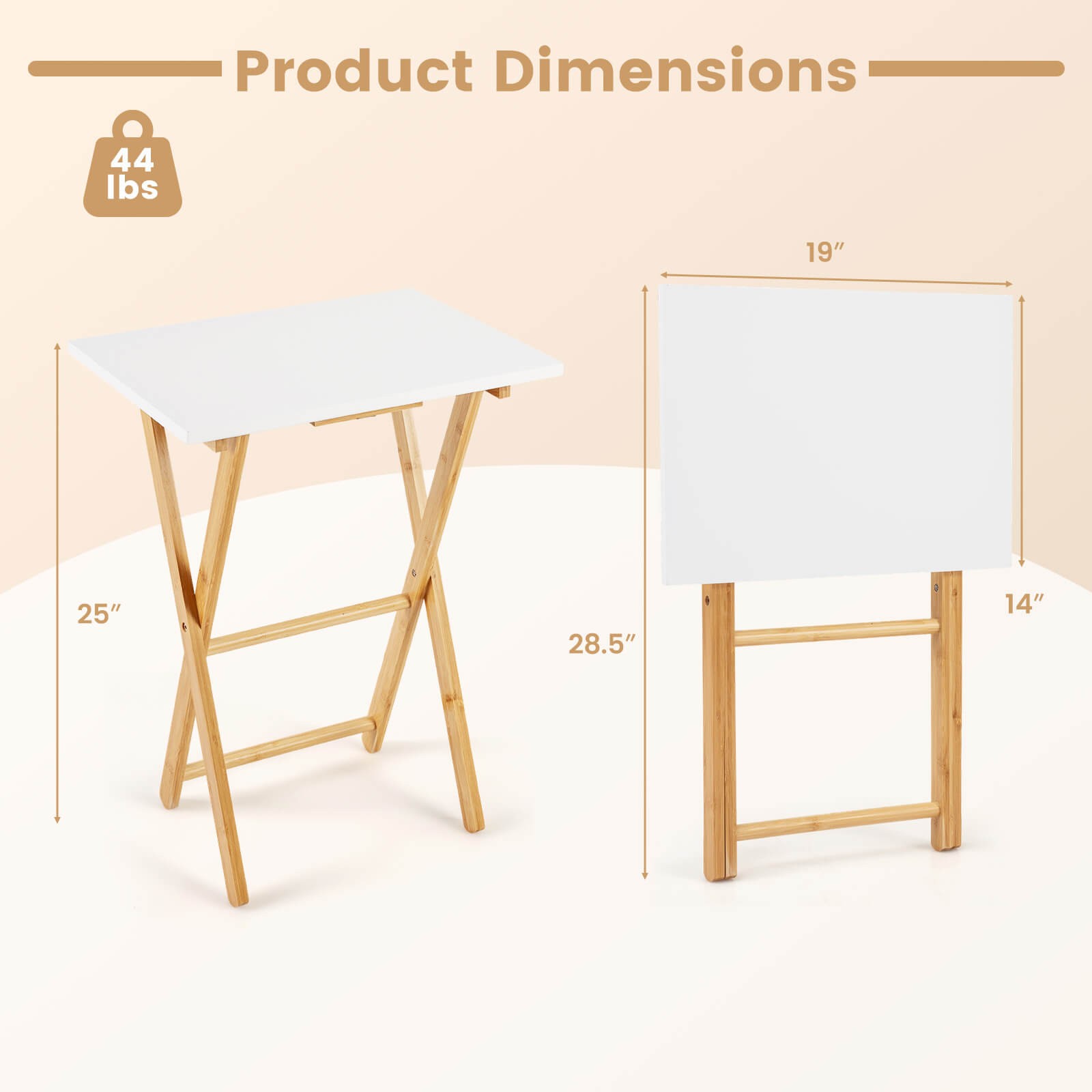 Folding TV Tray Tables Set of 2, Bamboo Snack Table for Small Spaces Bedroom