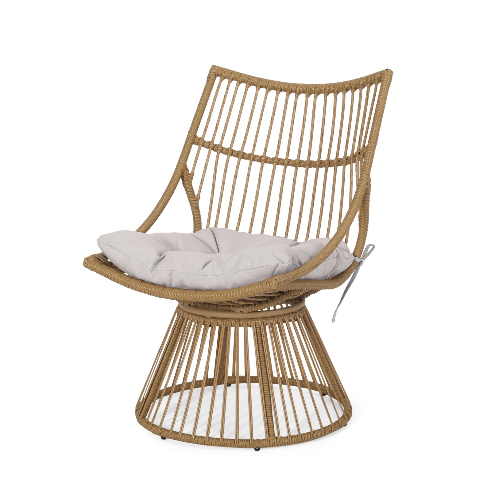 Chair & Side Table Set, Faux Rattan, Light Brown