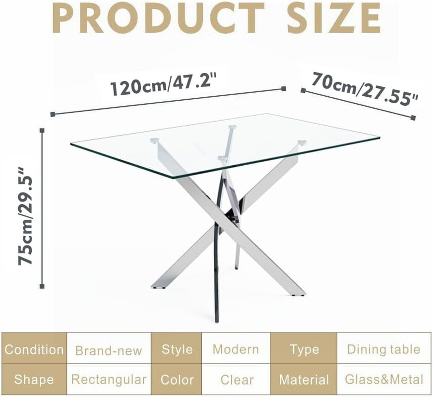 Elegant 47″ Tempered Glass Dining Table with Chrome Legs for Home & Office