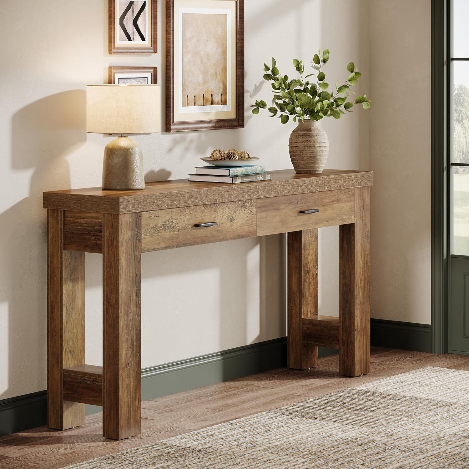 63″ Console Table with 2 Drawers, Farmhouse Entryway Sofa Table for Living Room
