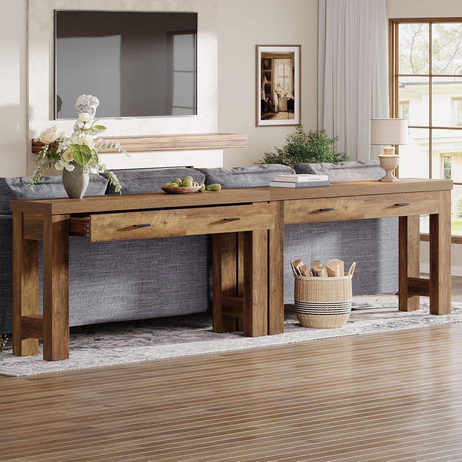 63″ Console Table with 2 Drawers, Farmhouse Entryway Sofa Table for Living Room