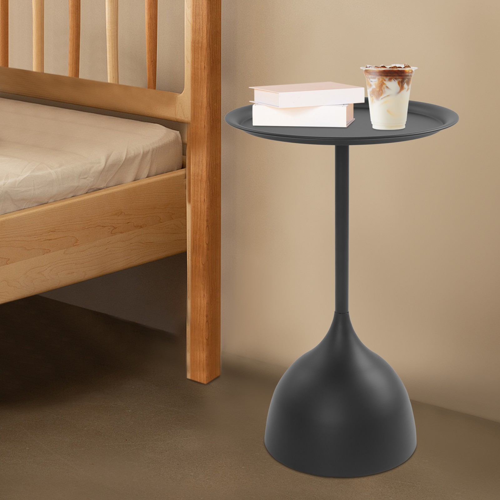 Modern Industrial Black Iron Side Table 15.75in Round Top 23.62in High