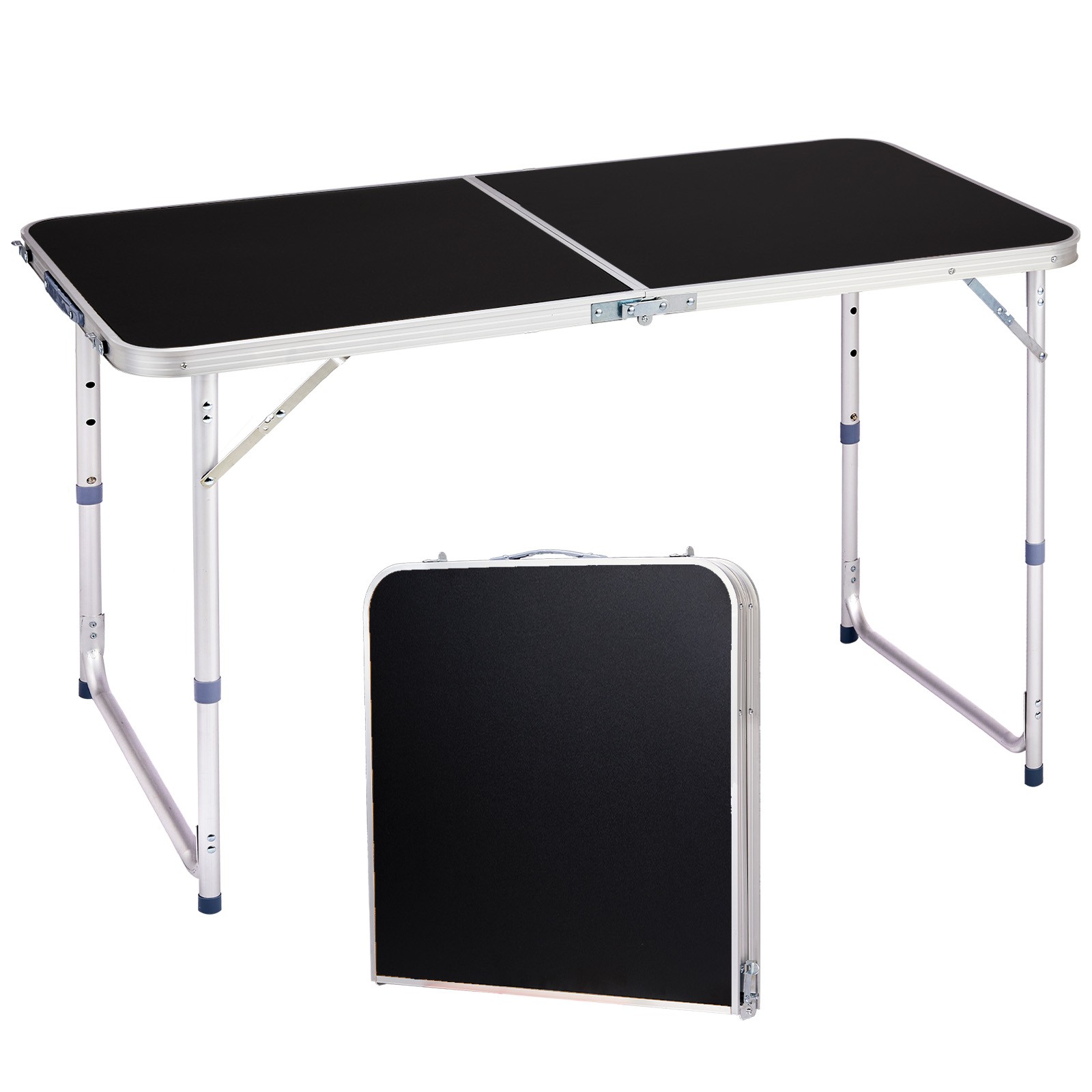4FT Dining Portable Aluminum Folding Black Table Perfect for InOutdoor Parties