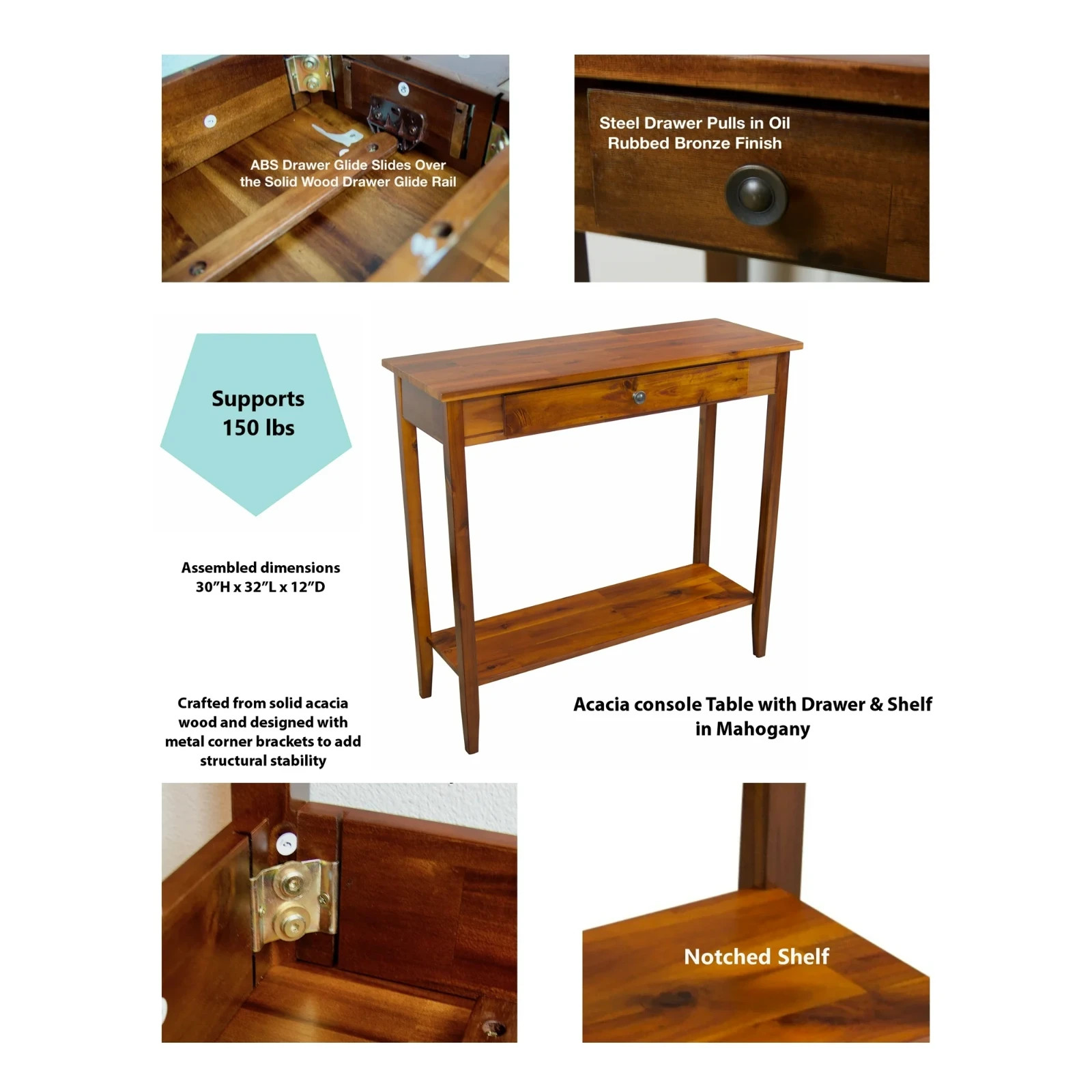 Mid Century Console Table Narrow Solid Wood W Storage Drawer Small Entryway Hall