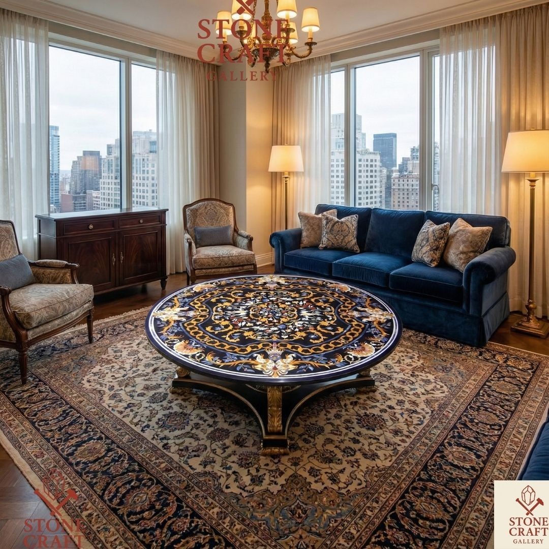 48″ Marble dining Table Top Handmade marquetry handmade Pietra dura Inlay