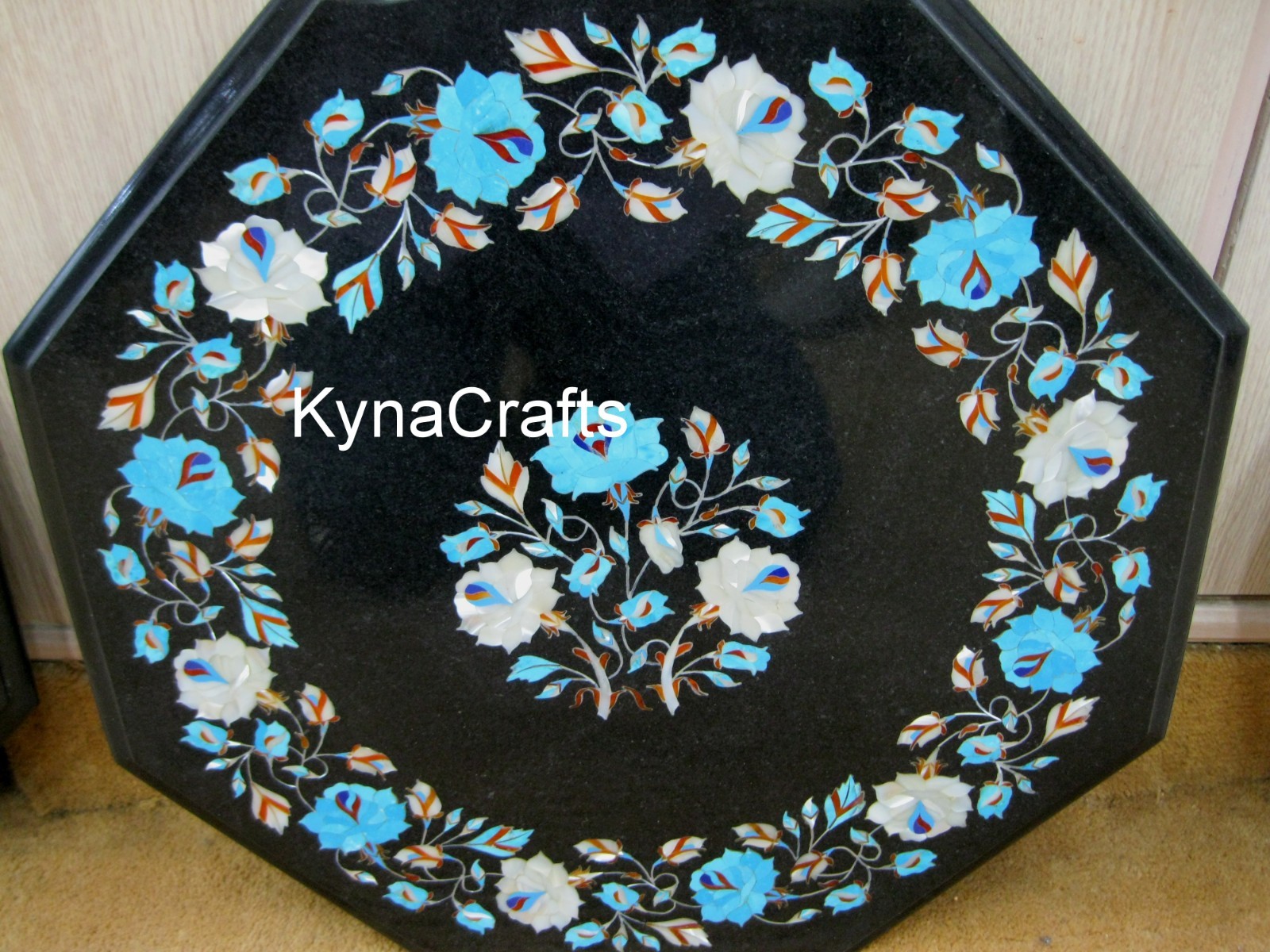 Floral Art Table Top with Gemstones Inlay Work 18×18 Inches Marble Coffee Table