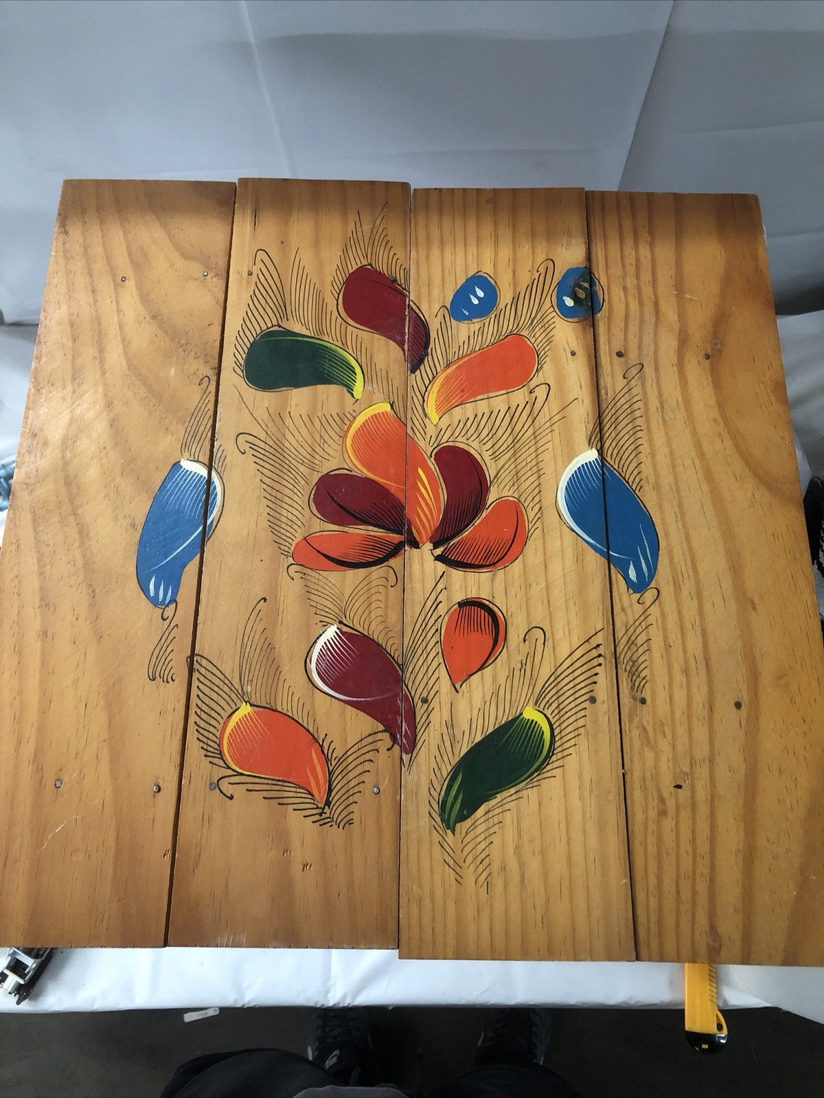 Rare Handmade Cedar Folding Table W/design Wooden End table light weight
