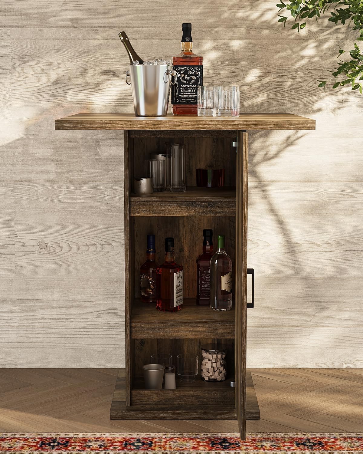 Square Bar Table with Storage, 39.4″H Industrial Square High Top Pub Table