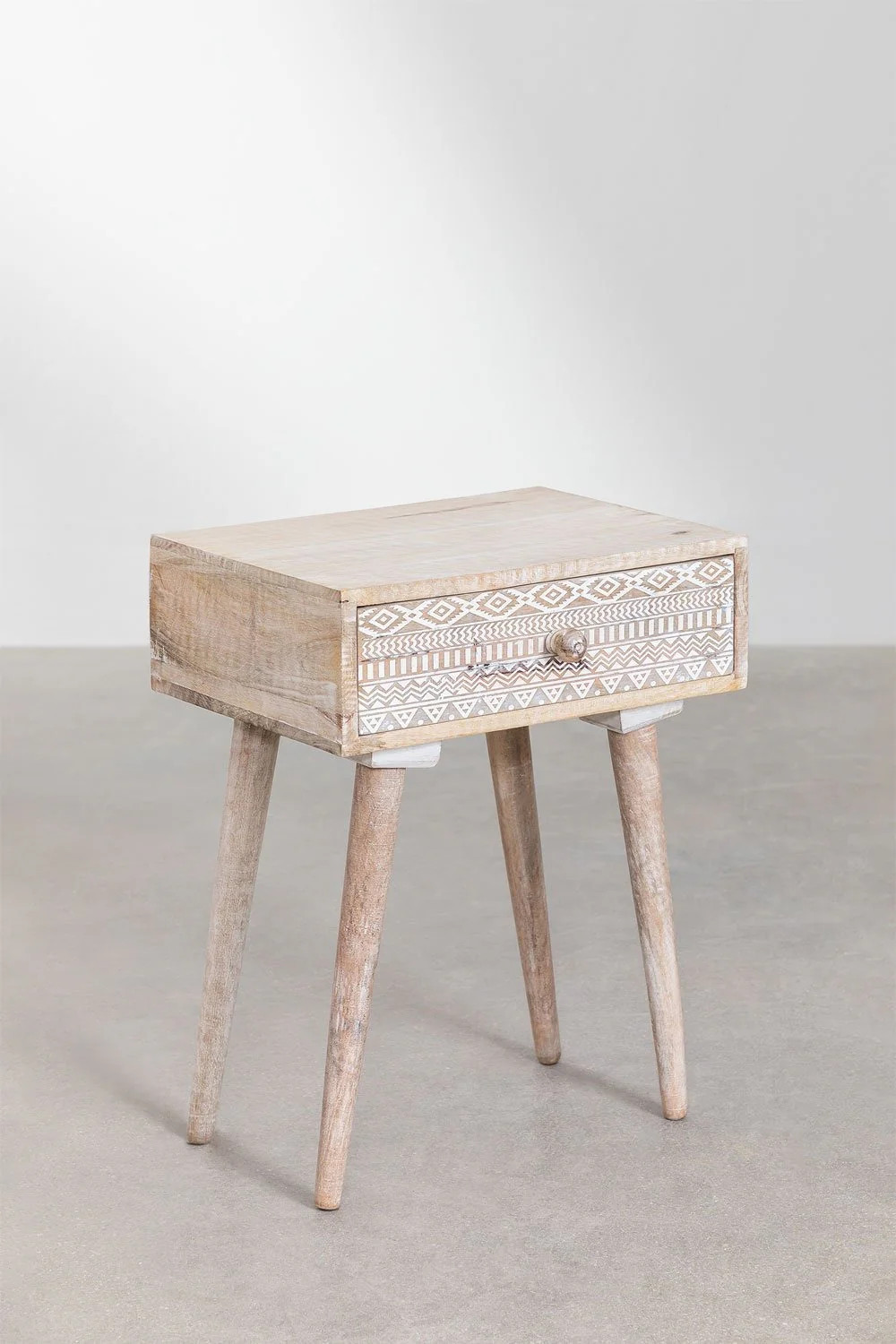Artisan Handmade Bedside Table Solid Wood Hand Carved 17.7 × 13.8 × 23.2 inches