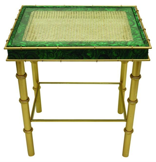 Malachite Emerald Green Gold Side Table Art Deco Accent End Bamboo Vintage Style