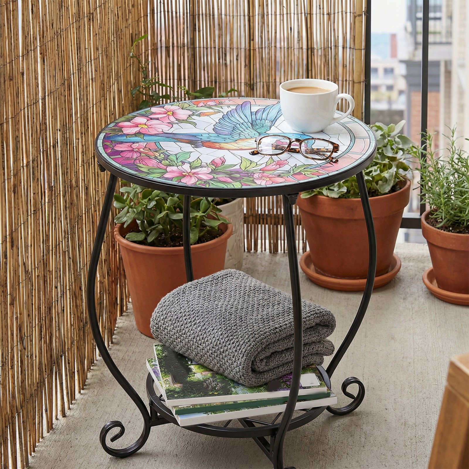 Outdoor Side Table Round Mosaic Patio Accent Indoor End Plant Coffee Tea Table