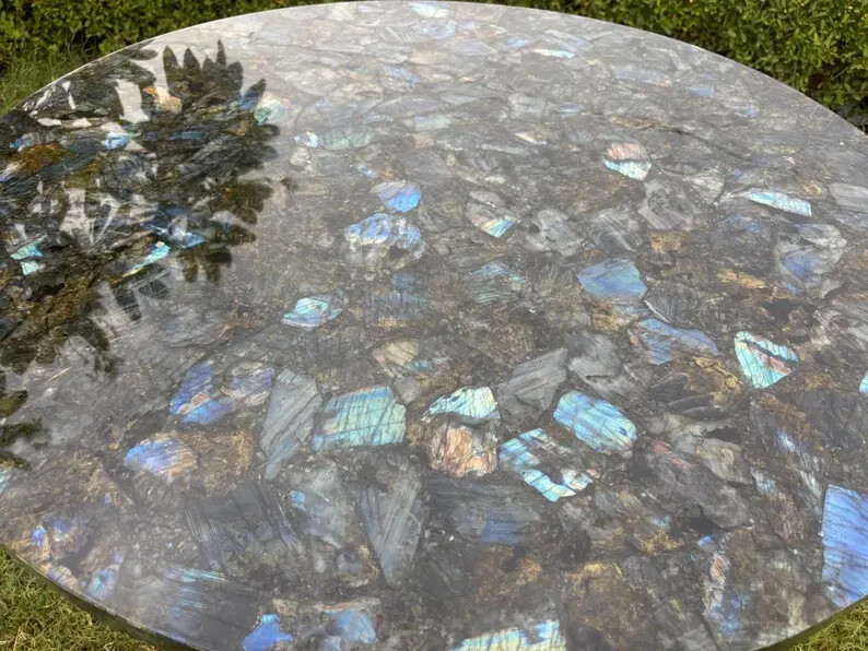 Labradorite Crystal Table Coffee & Side Table Top Home Decor, Gemstone Table