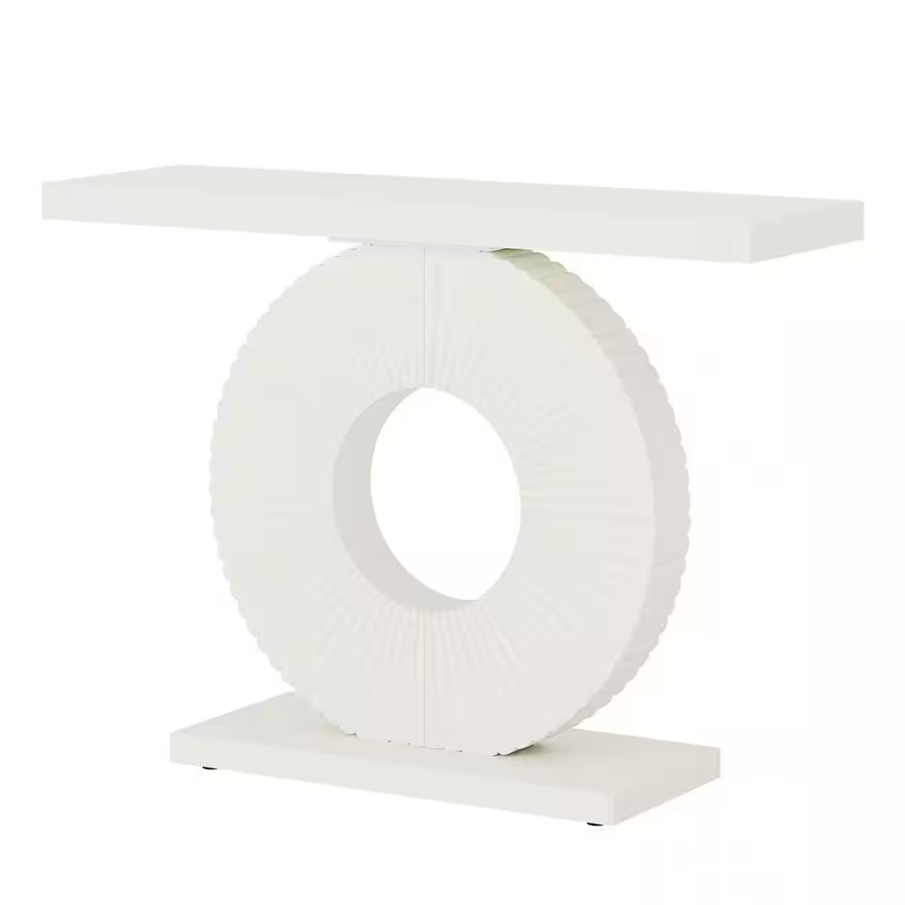 Turrella 39 In. White Rectangle Engineered Wood Console Table with O Shaped Base
