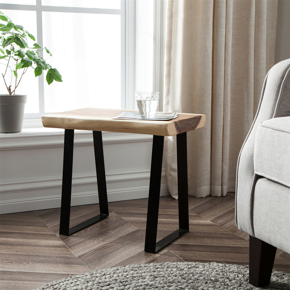 Natural Solid Wood Rectangle Bench Coffee Side Table with Metal Legs Rustic