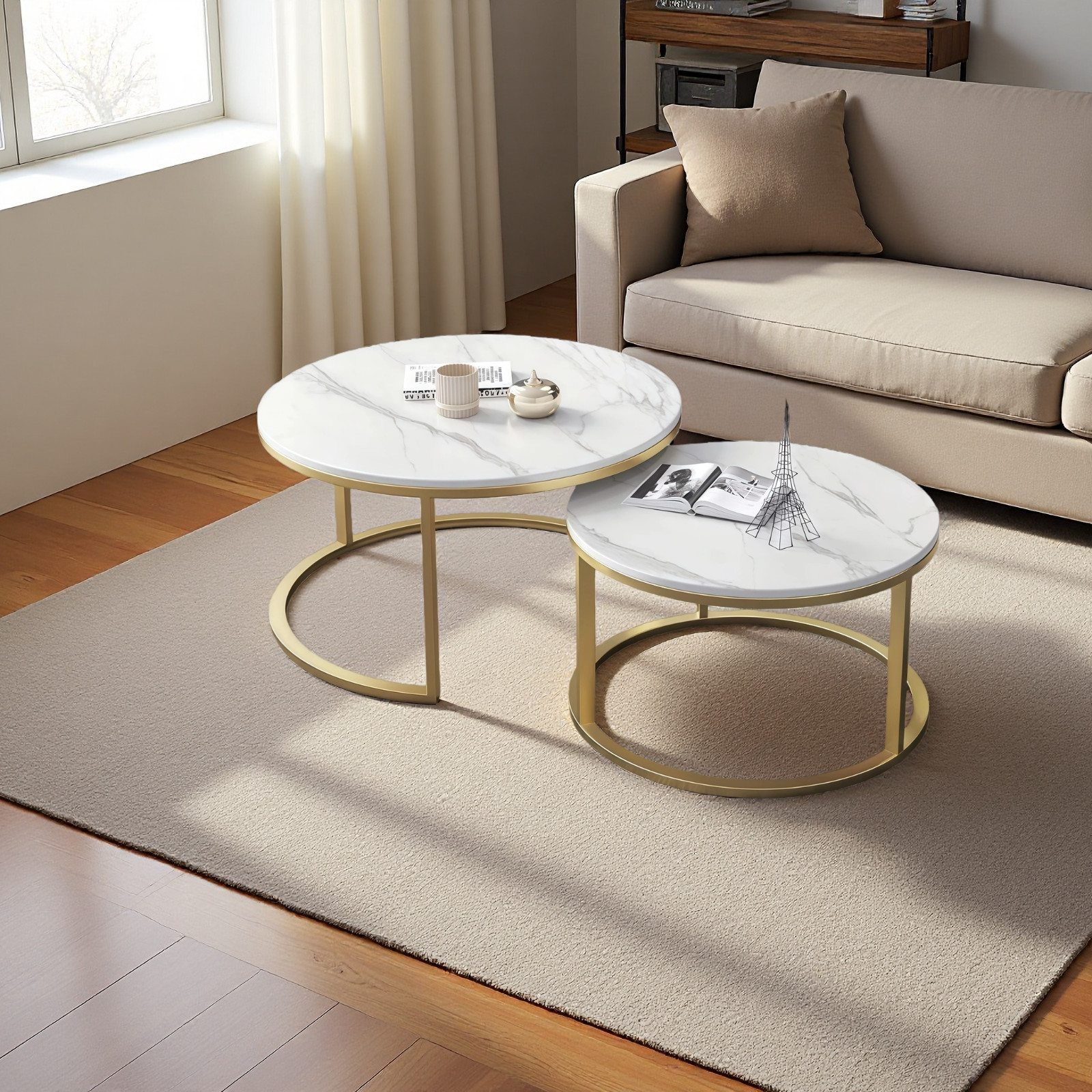 Living room coffee table, classic nested combination (glossy)