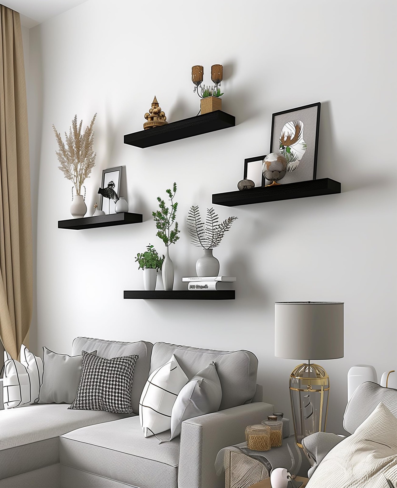 PHPH Wood Floating Shelves for Wall, Wooden Wall 17in, Black