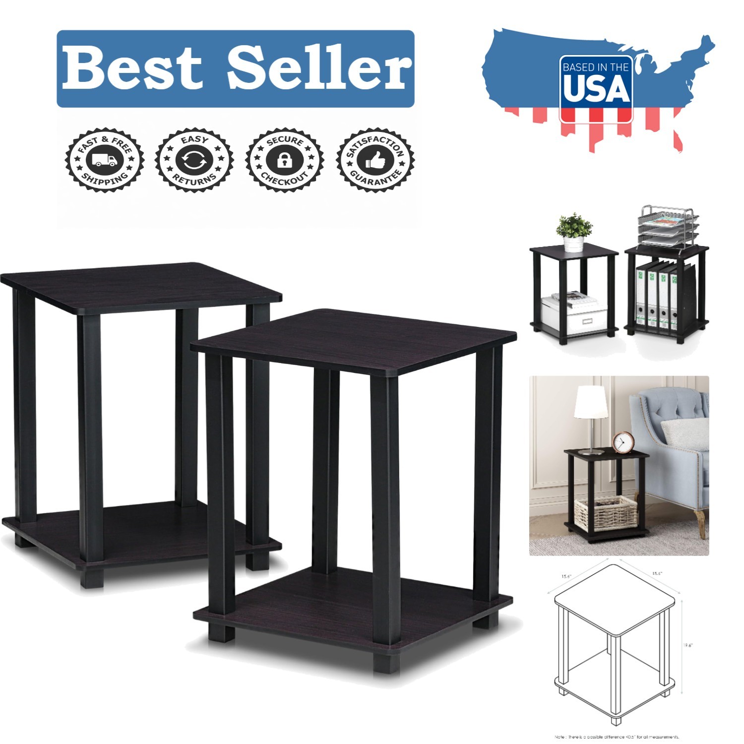 Elegant Dark Walnut 2-Tier End Tables – Versatile Nightstands for Any Room