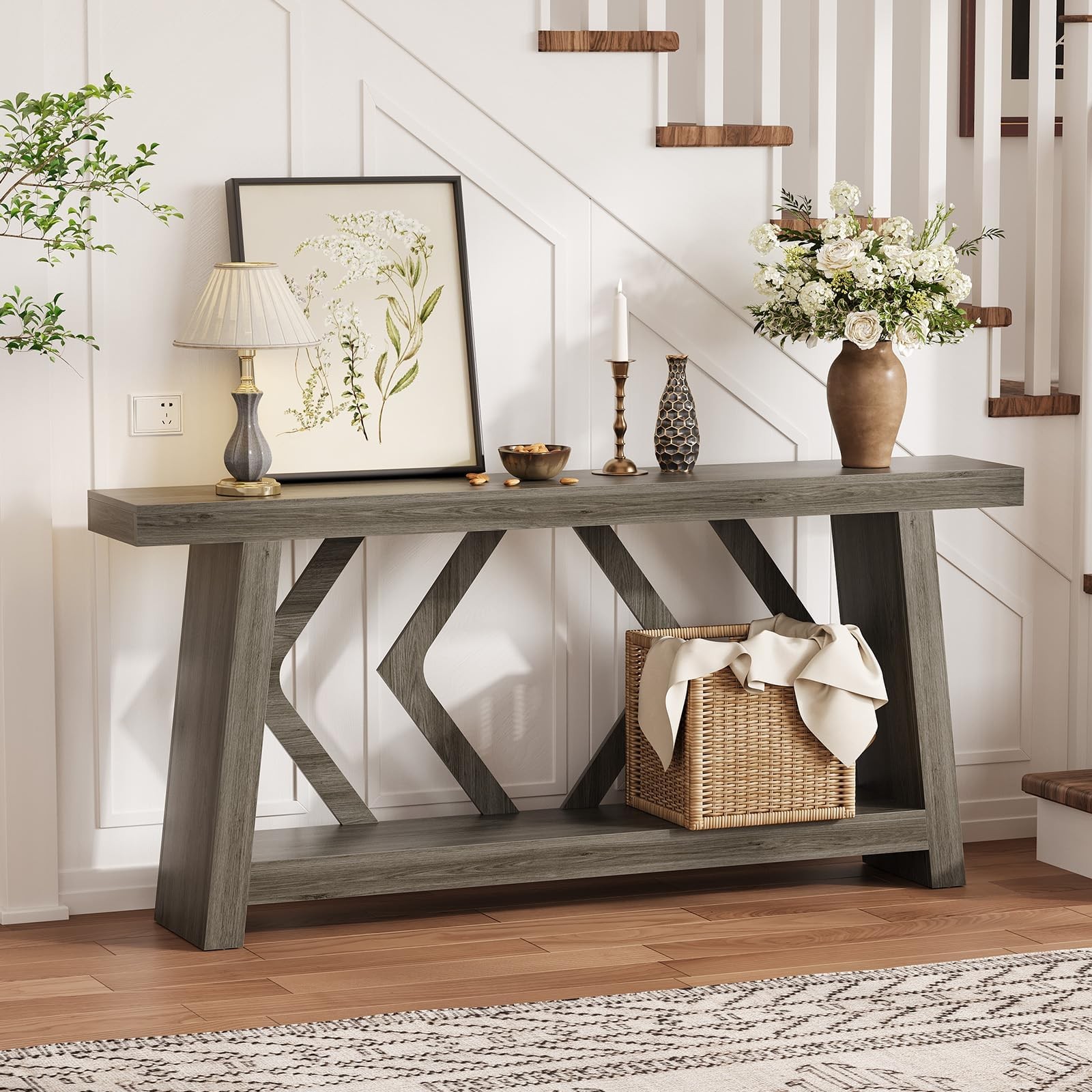 70.9″ All Wood Console Table 2 Tier Extra Long Narrow Entryway Hall Sofa Table