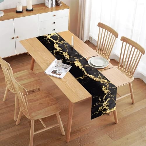 Black Gold Table Runner 13×72 Inch, Modern Faux Design: #9 – Black Gold Marble