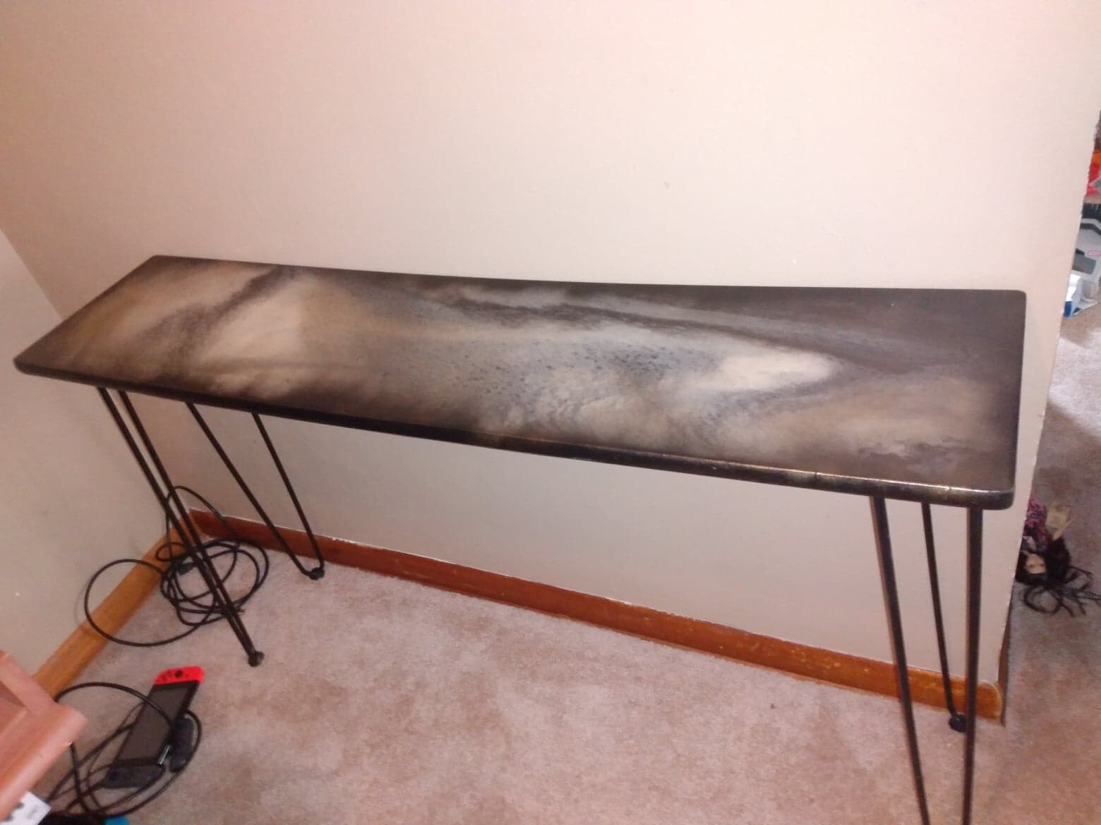 SMOKED MARBLE epoxy hand poured Living room/Laundry table,48″ L,29 1/4″H,11/12 W