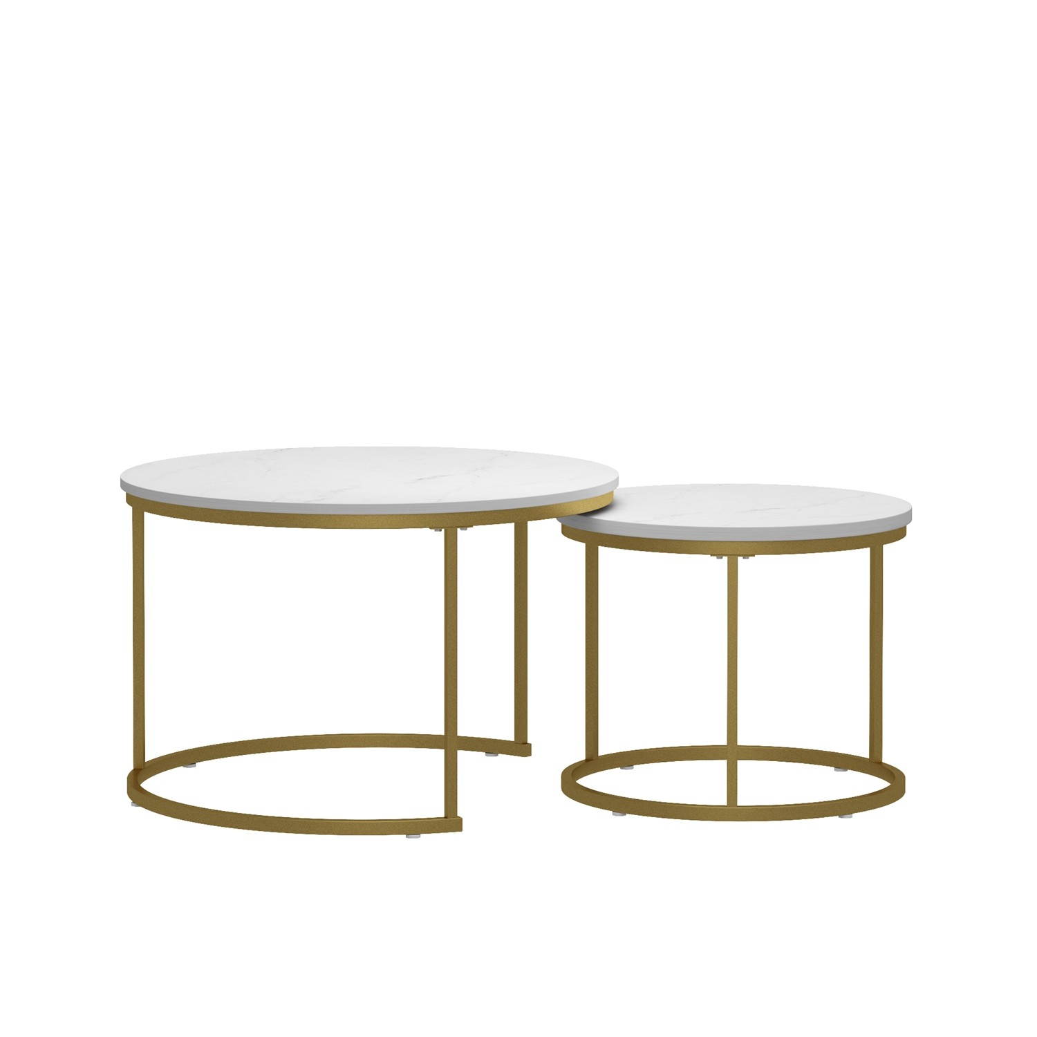 28in Nesting Coffee Table Set of 2 Round Coffee Tables with Marble Pattern