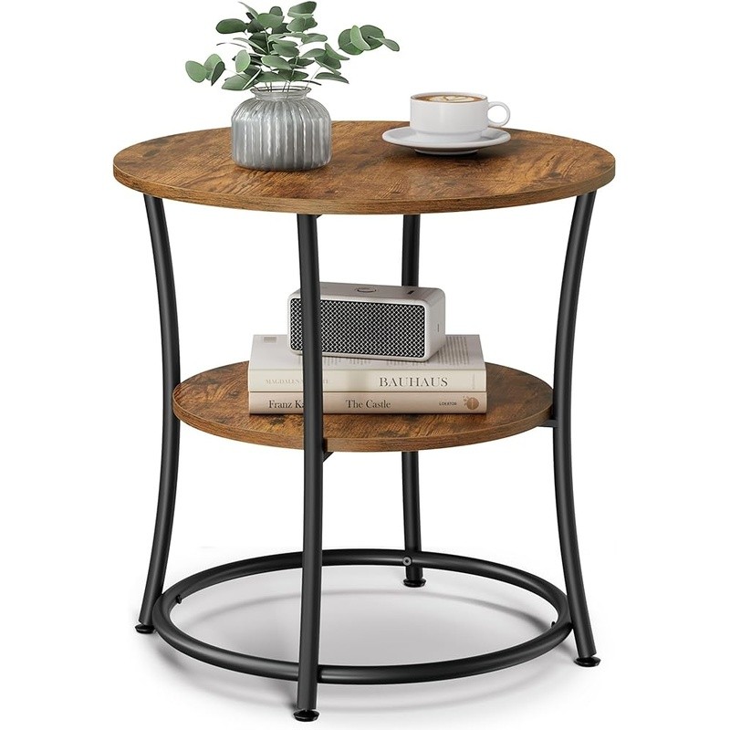 Stylish Round Side Table W/ Metal Frame Adjustable Feet Living Room/Bedroom New