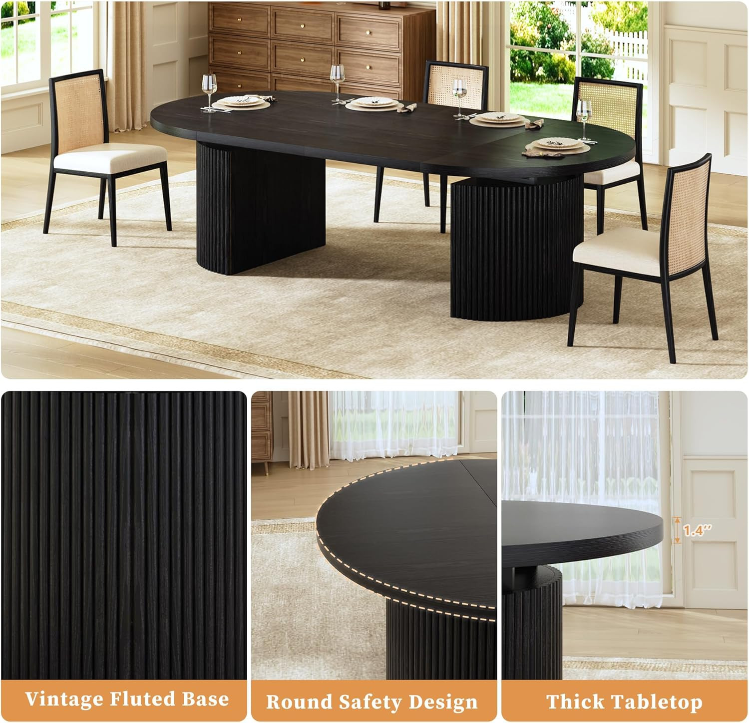 HUAHUU Extendable round Dining Table for 4-8, 39In-77In Long Large Kitchen Table