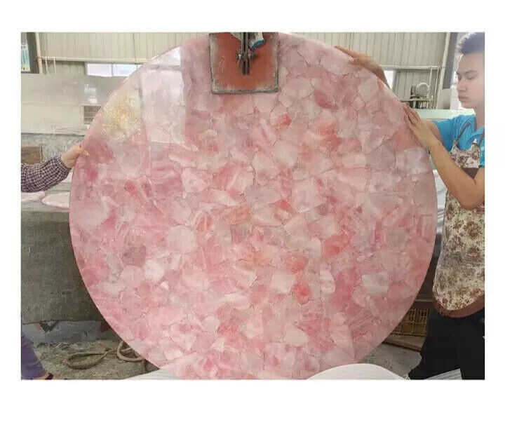 Rose Quartz Round Coffee Table Top, Agate Quartz Center Table Top Home Decors