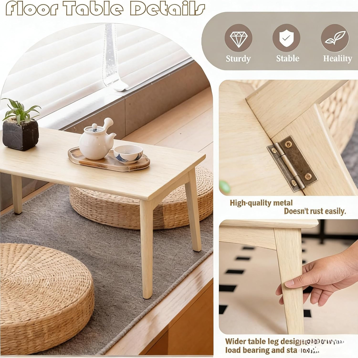 Foldable Bamboo Coffee Table – Portable Low Desk for Living Room & Bedroom