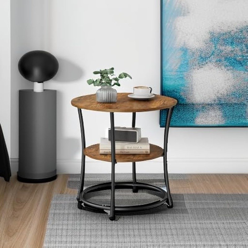 Stylish Round Side Table W/ Metal Frame Adjustable Feet Living Room/Bedroom New