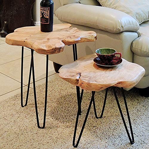 Live Edge Side Table with Hairpin Legs – Natural Wood Nightstand, 15.5″ Tall