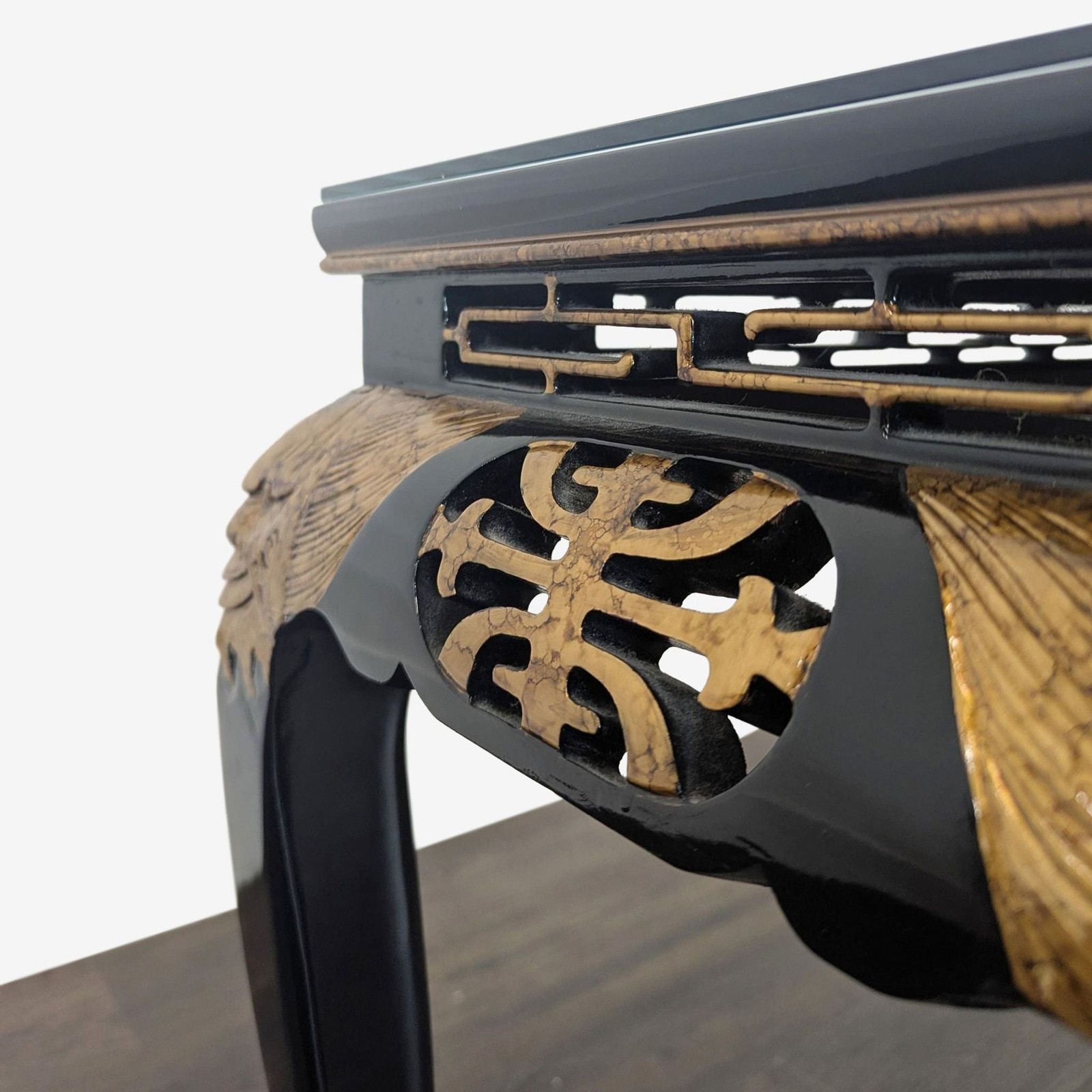 Custom Black Lacquer Chinoiserie Console Table