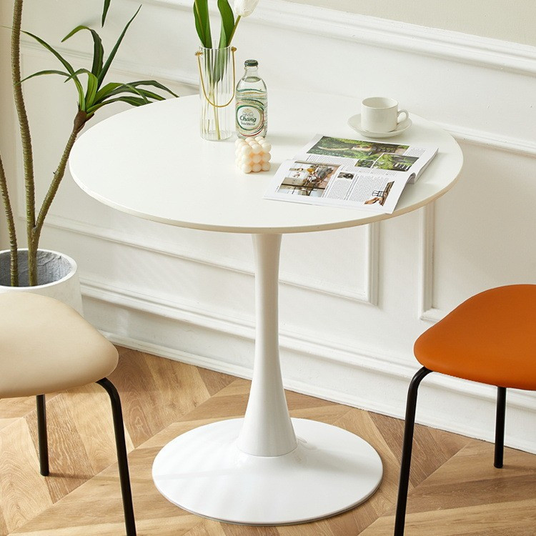 White Round Table 24″ Modern Dining Table MDF Top and Steel Base for Living Room