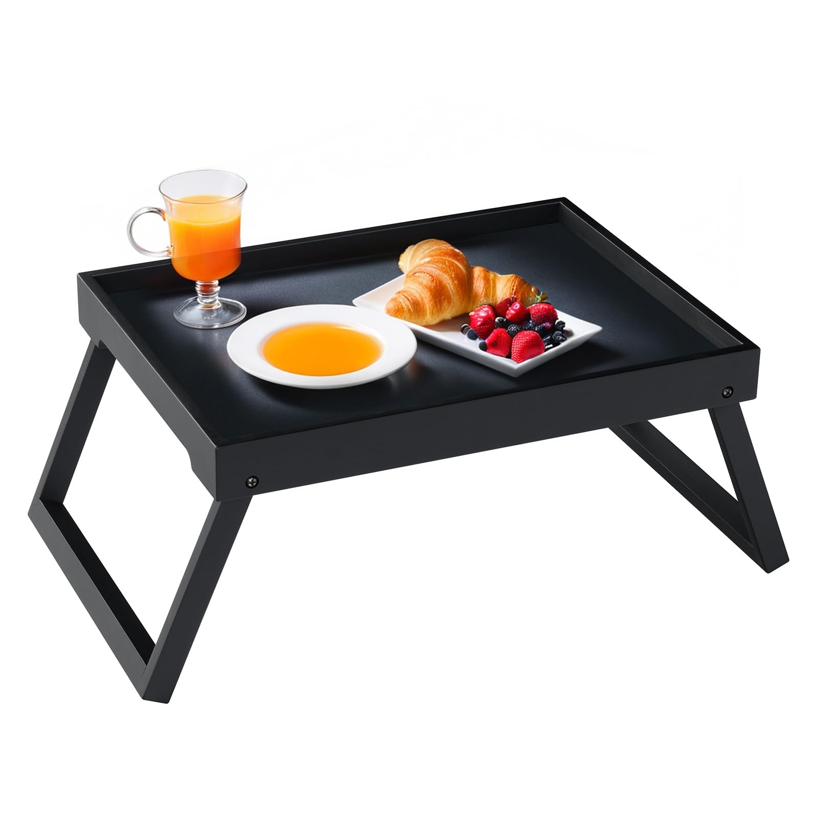 RRX Bed Tray Table with Folding Legs, Breakfast 15.8″ x 11.8″ x 1.6″, Black