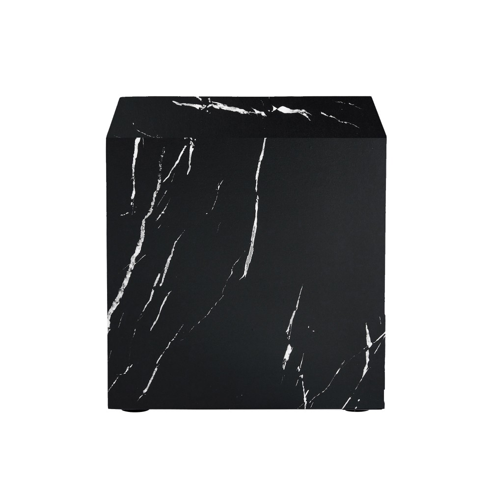 Modern Black Cube Coffee Table 15.7in, MDF Marble Texture End & Sofa Side Table