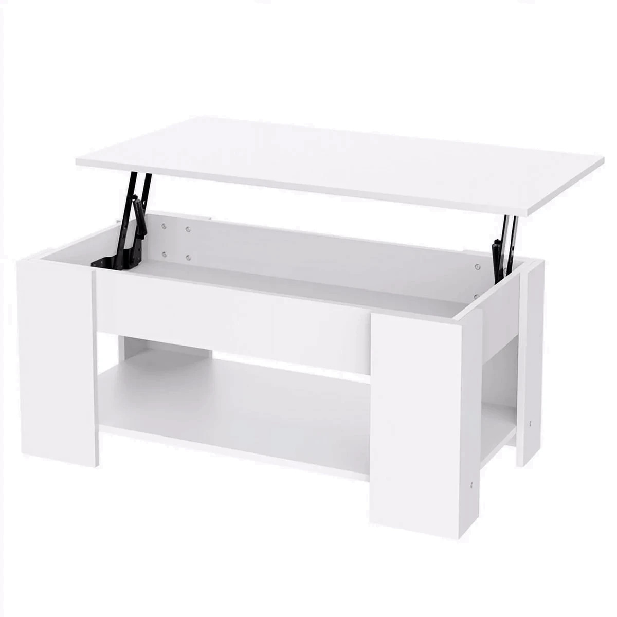Renwick 39in Modern Wood Lift up Top Coffee Table with Storage Shelf, White