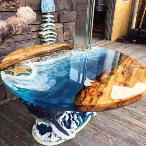 30″ Epoxy Ocean Table Resin River Epoxy Table Unique Home Decor Centerpiece