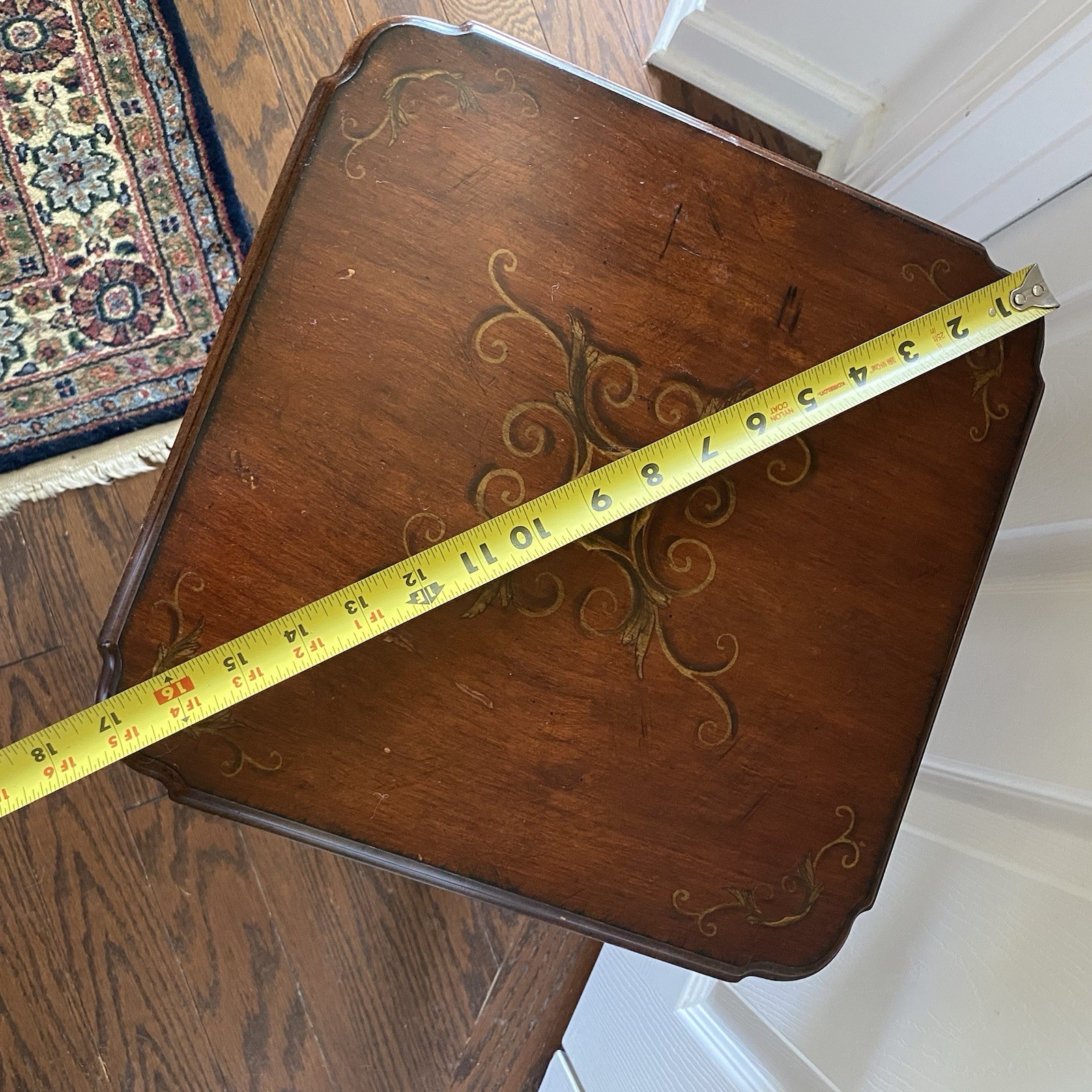 Vintage Bombay Company Wood Accent Tilt Side Table Plant Stand w/ Scroll Paint