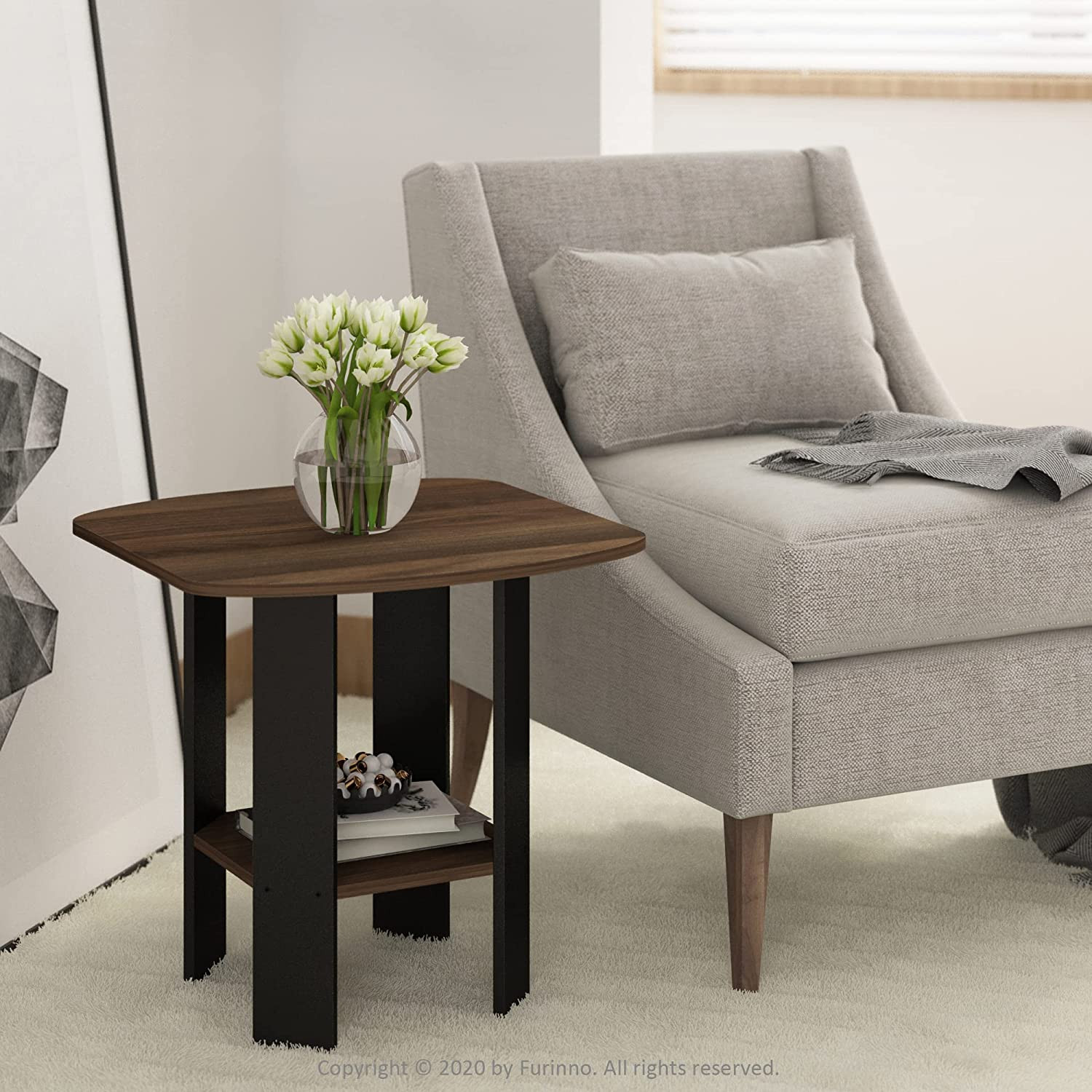 Brown End Table Small 2 Tier Shelf Storage Living Room Modern Stand Furniture US