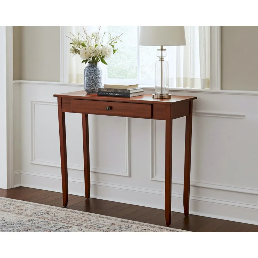 Mid Century Console Table Narrow Solid Wood W Storage Drawer Small Entryway Hall