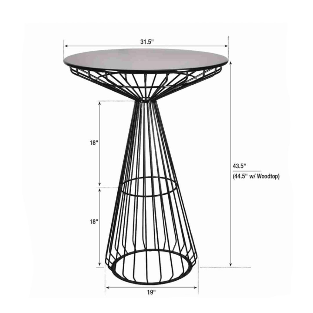 Black Wire Cocktail Table with 32” Round Black Top and Durable Black Steel Base